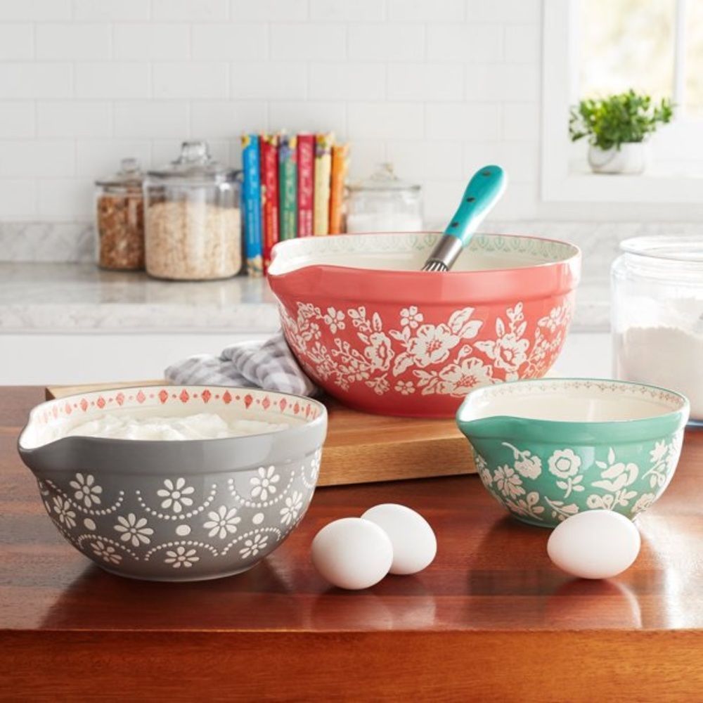 🎁 New Pioneer Woman Fancy Flourish 3-Piece Ceramic Mixing Bowl Set - Picture 4 of 6